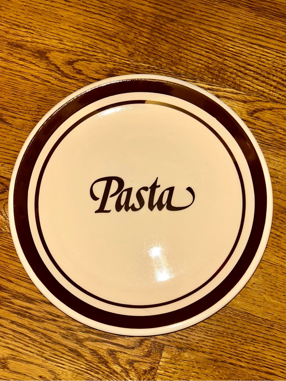 Vintage 70s Large Pasta Plate w/Brown Trim